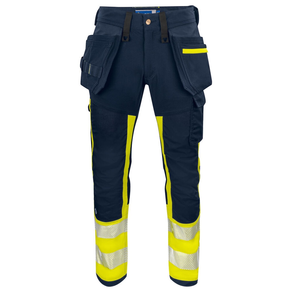 [646540-10-84] Projob - 6540 Signalisatiestretchbroek Met Kniezakken En Spijkerzakken En Iso 20471 Klasse 1 (D84, Geel/Marine)
