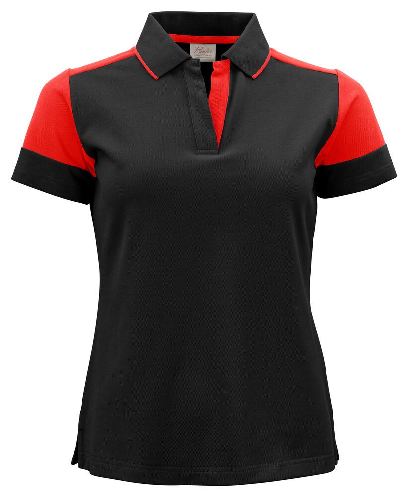 [2265025-9040-3] Printer - Prime Polo Dames (XS, Zwart/Rood)